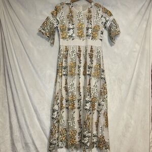 Boutique Floral Lace Sheer Dress Small Embroidered Cottagecore Whimsical Prairie